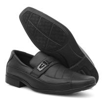 Sapato Social Masculino Couro Elástico Calçar Confortável Bico Quadrado Clássico Enfeite Metal