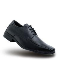 Sapato Social Masculino Couro Legítimo Preto Bico Quadrado Cadarço Leve Macio Trabalho - MODELO 3010