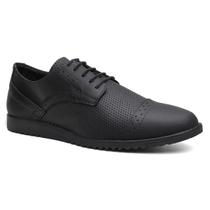 Sapato Social Masculino Couro Oxford Moderno Confortável Preto Bico Redondo Moda Verão Fashion
