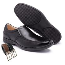 Sapato Social Masculino de Couro e Elástico Cor Preto + Cinto (JO9005)