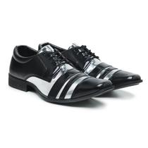 Sapato Social Masculino Derby Com Cadarço Em Verniz Segmentado Bico Fino Cap Toe