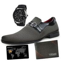 Sapato Social Masculino LA FAIRE Com Carteira Slim TUMS Relógio E Adesivo Black - Cinza