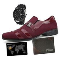 Sapato Social Masculino LA FAIRE Com Carteira Slim TUMS Relógio E Adesivo Black - Vermelho