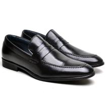Sapato Social Masculino Loafer em Couro Legitimo Preto Sem Cadarço Fechado Calce Fácil Diplomata Berganno