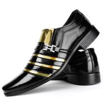 Sapato Social Masculino Moderno Preto Branco Dourado Confortável
