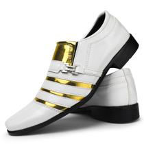 Sapato Social Masculino Moderno Preto Branco Dourado Envernizado Verniz Confortável