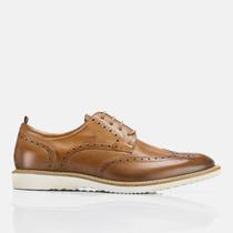 Sapato Social Masculino Oxford Brogue Com Cadarço Casual Em Couro Macio Detalhado Marrom