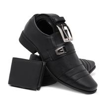 Sapato Social Masculino Oxford Preto Fosco Luxo Tradicional Confortável Moderno Casual + Cinto + Carteira (833) - Mc