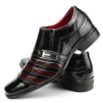 Sapato Social Masculino Preto com Bordô Listras Confortável e Estiloso com Fivela - Dallu Calçados