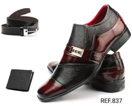 Sapato Social Masculino Preto com Bordô Super Confortável Kit + Carteira e Cinto Sapato Social Masculino Preto com Bordô Super Confortável Kit + Carteira e Cinto