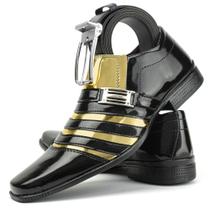 Sapato social masculino preto com dourado ouro + cinto