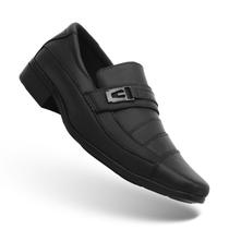 Sapato Social Masculino Preto Couro Legítimo Bico Quadrado Elástico trabalho Executivo Leve Macio Confortável - MODELO 3051