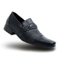Sapato Social Masculino Preto Couro Legítimo Bico Quadrado Trabalho Executivo Leve Macio Confortável - MODELO 3021