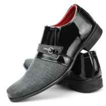 Sapato Social Masculino Preto E Cinza Verniz Super Confortável e Estiloso
