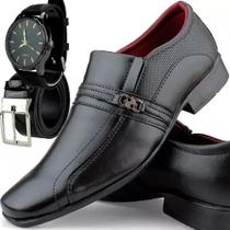 Sapato Social Masculino Preto Elegante Acompanha Relogio Masculino e Cinto