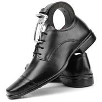 Sapato social masculino preto modelo de amarrar + cinto social preto