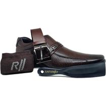 Sapato Social Masculino Rafarillo Em Couro Café Kit 4x1