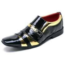 Sapato Social Masculino Top Franca Shoes Verniz Preto / Dourado