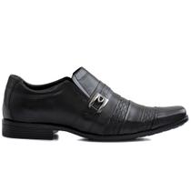 Sapato Social Mocassim Masculino Preto em Couro Detalhe em Metal Calce Fácil