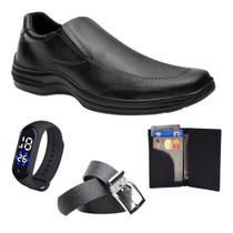 Sapato Social Ortopédico Masculino Confortável Antistress - Cinto Carteira e Relógio