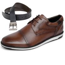 Sapato Social Oxford Amarrar Cinto Dupla Face Couro Café Premium