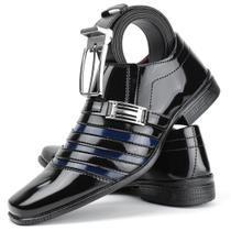 Sapato social preto com azul masculino + cinto dupla face
