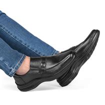 Sapato Social Preto Masculino Bico Quadrado em Couro Com Palmilha Ortopédica
