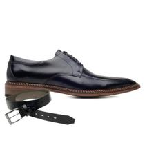 Sapato Social Preto Wood Couro + Cinto 60020