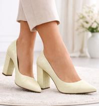 Sapato Social Scarpin Salto Alto Grosso Bico Fino 9cm Feminino EMILY ONLINE Verde Pistache Genero:FemininoCor:Verde Pis