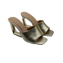 sapato tamanco Feminino Dourada Salto Bloco 10 cm Geométrico Elegante & Confortável sapato tamanco Feminino Dourada Salto Bloco 10 cm Geométrico Elegante & Confortável