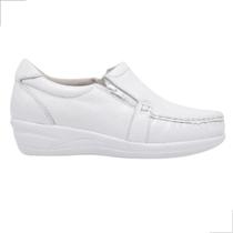 Sapato Tênis Feminino Anatômico Antistress Branco Couro Enfermagem 901