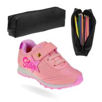 Sapato Tênis Infantil Feminino Menina Para Escola e Brincar e Estojo
