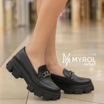 Sapato Tratorado Mocassim Slip On com Correntes Casual Preto