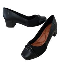 Sapato Usaflex AJ0103 Salto Médio Conforto em Couro para Joanete Preto
