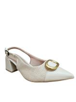 Sapato Usaflex feminino Bico Fino Nude Fivela salto médio