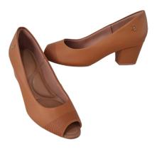 Sapato Usaflex Q6697 Peep Toe Conforto em Couro Caramelo