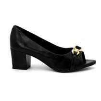 Sapato Via Uno Original 455018 Peep Toe Salto Baixo Grosso Fivela Feminino