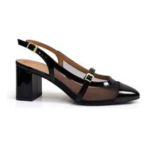 Sapato Vizzano Slingback Tela Salto Grosso - Preto - 35 Sapato Vizzano Slingback Tela Salto Grosso - Preto - 35