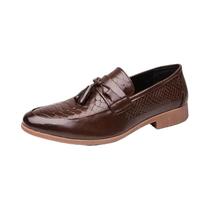 Sapatos Casuais De Couro Com Estampa De Crocodilo Para Homens, Loafers Com Franjas, Bico Fino,