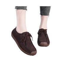 Sapatos Casuais Femininos De Camurça Em Tamanho Grande, Mocassins De Couro, Tênis Loafers De