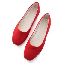 Sapatos ChaiRong Zhou Flats para mulheres, bico quadrado, vermelho, EUA 9