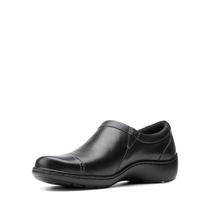 Sapatos Clarks Cora Giny Loafer Flat Femininos de Couro Preto com 7 X de largura