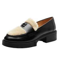 Sapatos Coach Leah Platform Loafer feminino preto/natural 5.5