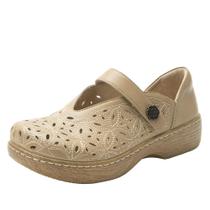 Sapatos confortáveis Alegria Opheliah em couro com corte em V Mary Jane Latte