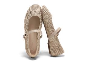 Sapatos Coutgo Mary Jane Woven Flats para mulheres Cream White 6