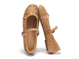 Sapatos Coutgo Mary Jane Woven Flats para mulheres, marrons, tamanho 6