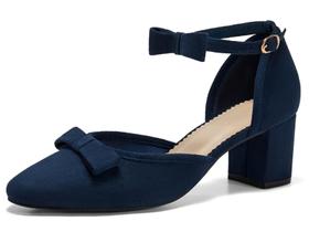 Sapatos Coutgo Pumps Chunky Low Heels Bow Strap Navy 8.5 Sapatos Coutgo Pumps Chunky Low Heels Bow Strap Navy 8.5