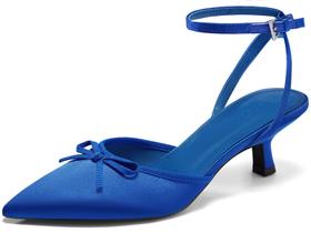 Sapatos Coutgo Pumps femininos de salto baixo, gatinho, azul, cetim, tamanho 7,5 Sapatos Coutgo Pumps femininos de salto baixo, gatinho, azul, cetim, tamanho 7,5