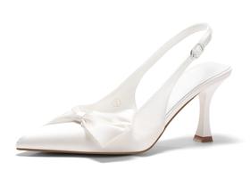 Sapatos Coutgo Slingback de salto alto para mulheres White Satin 7.5 Sapatos Coutgo Slingback de salto alto para mulheres White Satin 7.5
