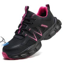 Sapatos de bico de aço Hogent para homens e mulheres, preto/rosa, tamanho 38 Sapatos de bico de aço Hogent para homens e mulheres, preto/rosa, tamanho 38